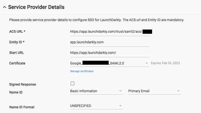 LaunchDarkly's service provider details.