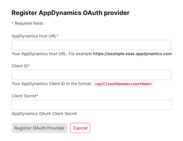 The AppDynamics OAuth2 popup window.