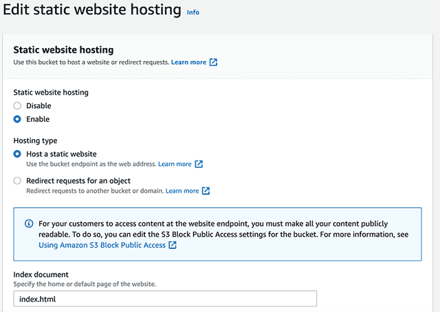 Setting up static web hosting in AWS.