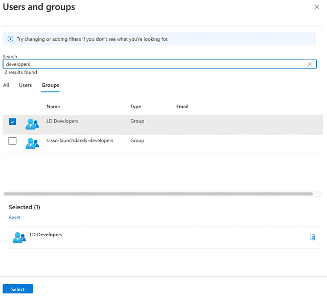 The "Users and groups" screen in Entra ID.