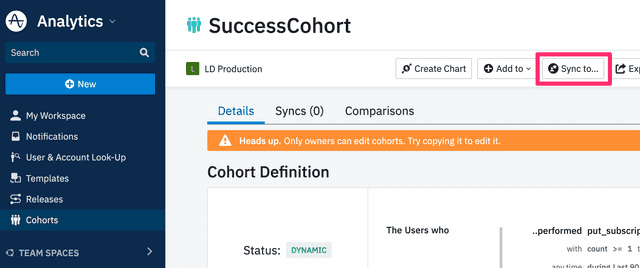 The SuccessCohort screen with the "Sync to..." button called out.