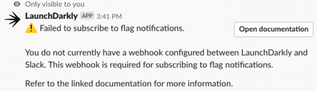 The Slack app, displaying a webhook error.