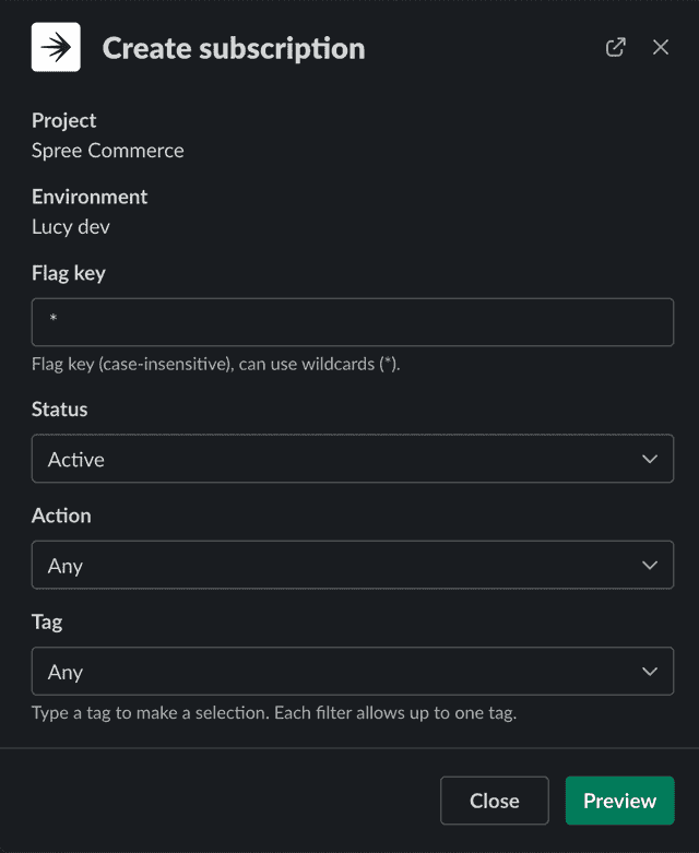 The modal to select subscription parameters.
