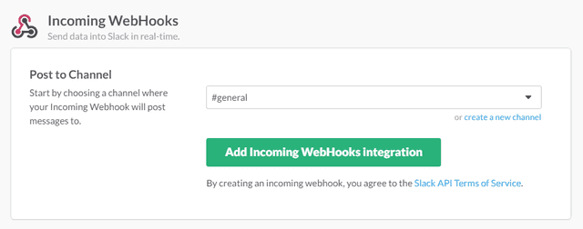 The Incoming Webhooks page.