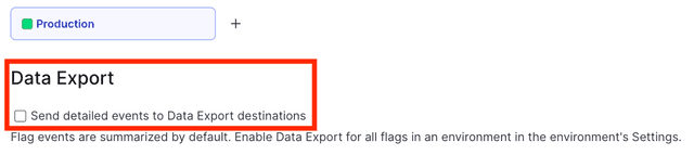 The flag's "Environment configuration" screen, with the Data Export checkbox called out.