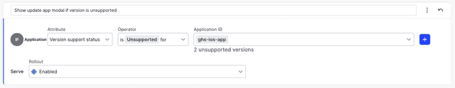 A mobile targeting rule using the application version support status.
