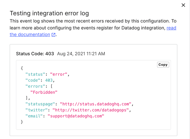 An integration error log.