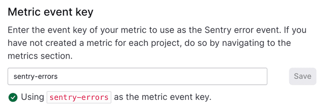 The "Metric event key" section of the integration panel.