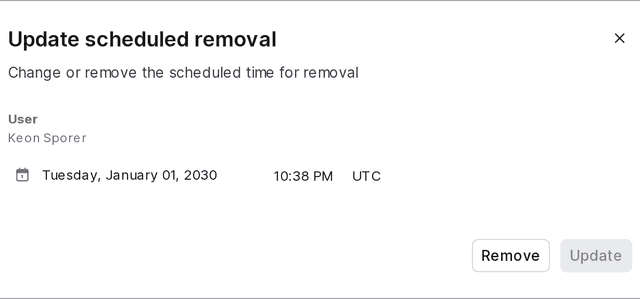 The "Schedule removal" dialog to schedule the targeting removal.
