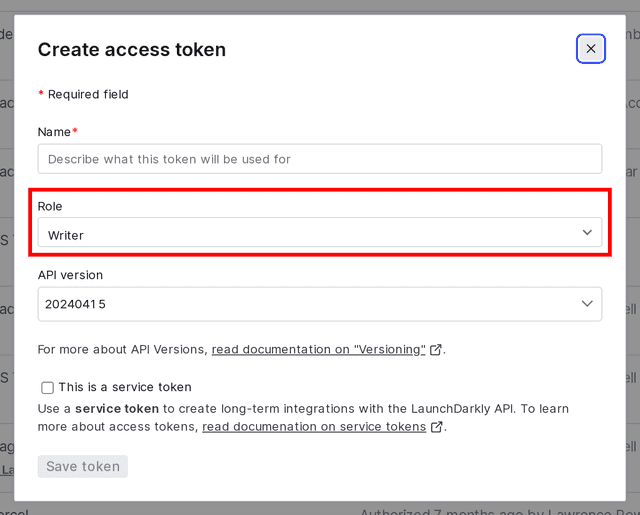 An access token with the Writer role called out.