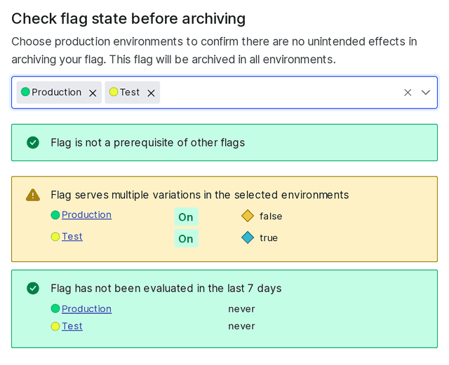 A flag with dependencies that do not block it from being archived.