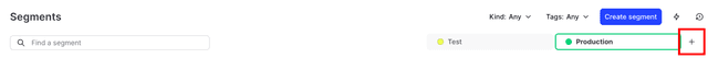 The "Segments" list with the "+" icon to add environments called out.