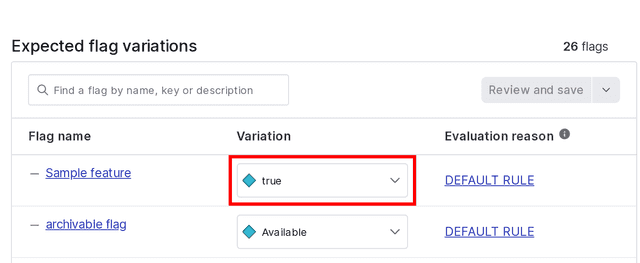 The "Expected flag variations" section with a variation called out.