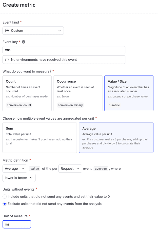 The "Create metric" dialog for a secondary custom numeric metric.