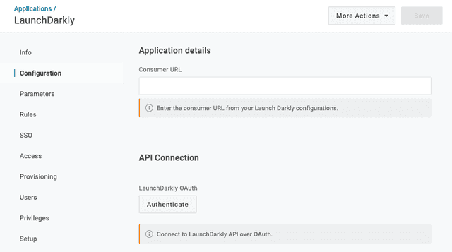 The OneLogin Configuration screen.