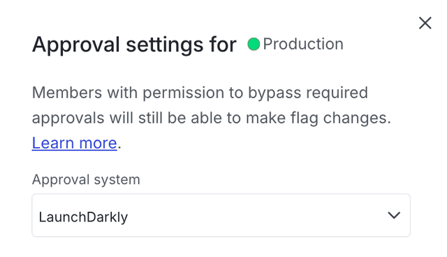 The Approval settings panel, showing the Approval system option.