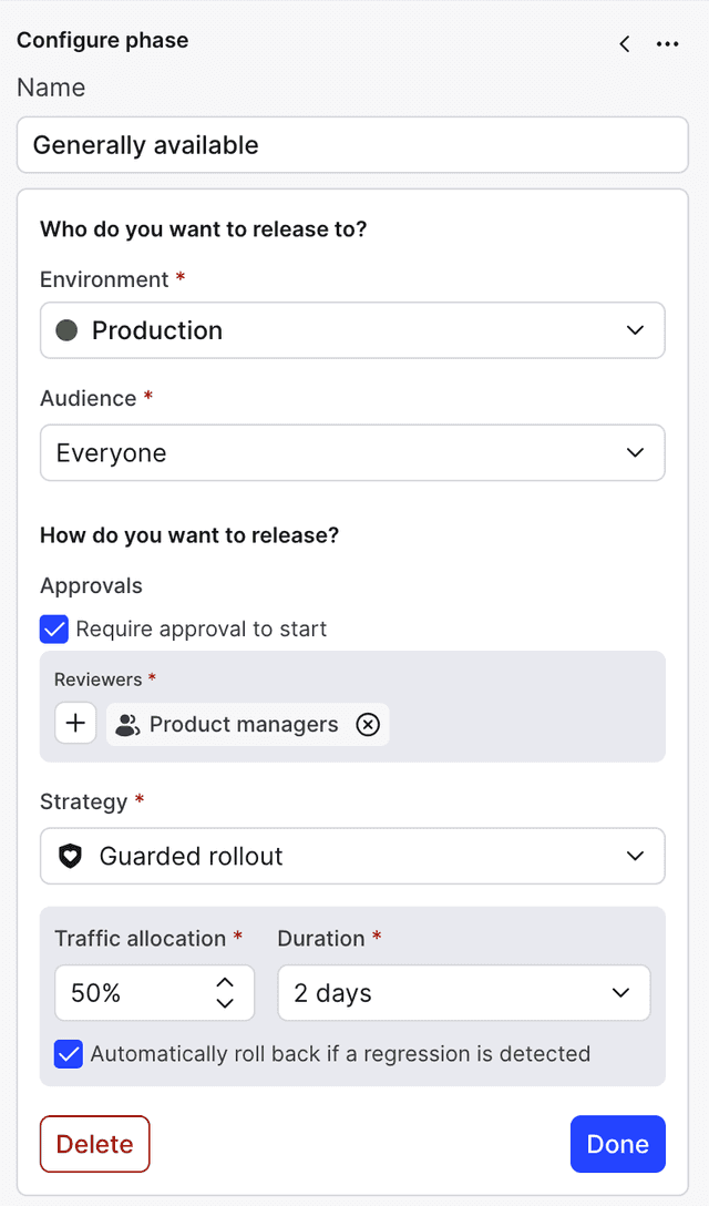 The "Generally available" phase of the release pipeline.