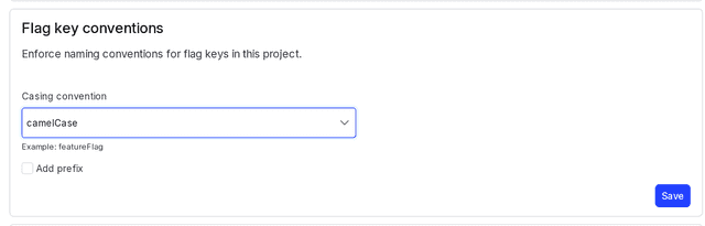 The Flag key conventions section, with "camelCase" selected.