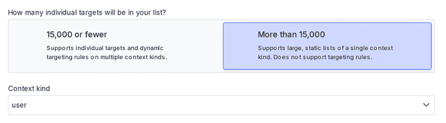 The list-based segment size selector in the segment creation dialog.