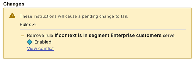 A notification showing a conflicting scheduled change.