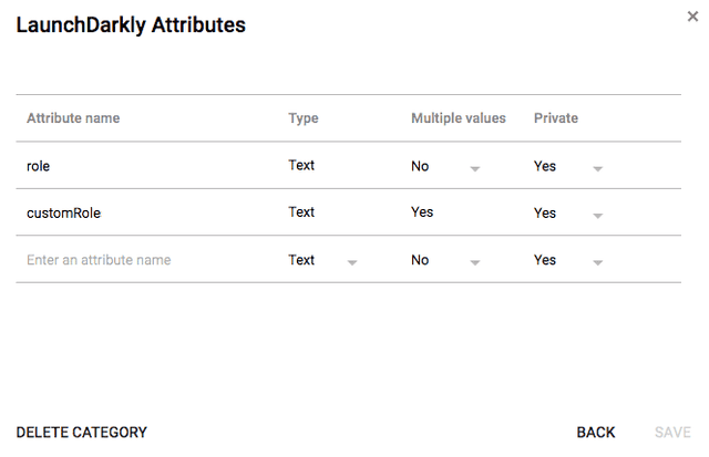 The "LaunchDarkly Attributes" screen.