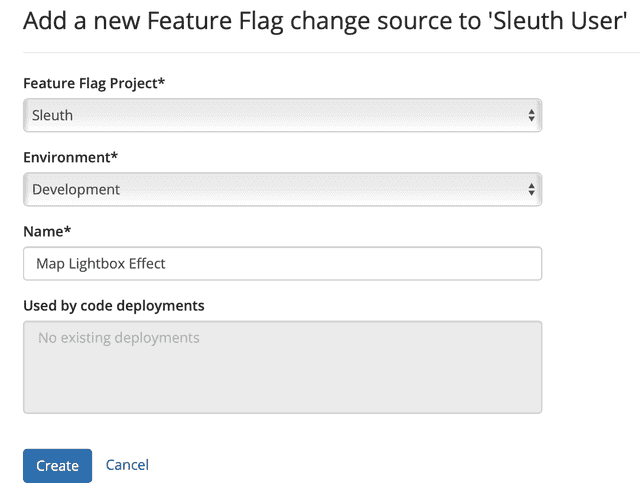 The feature flag change source setup in Sleuth.