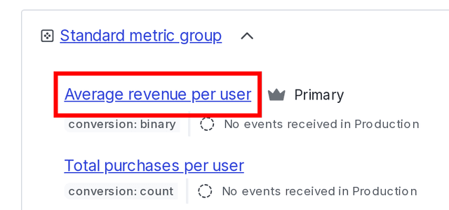 A metric group with the primary metric denoted by a crown icon.