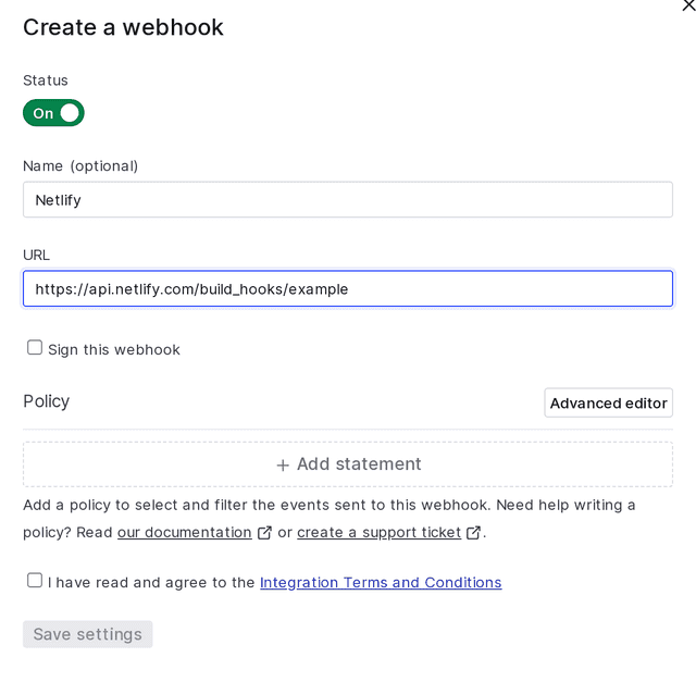 Adding a new webhook.