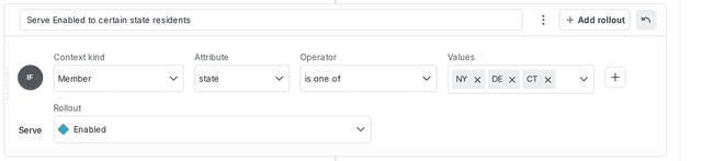 A flag rule targeting the "state" attribute of a "member" context kind.