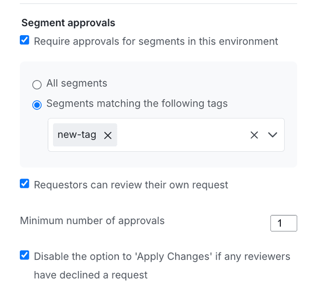 The Approval settings panel, showing the Segment approvals section.