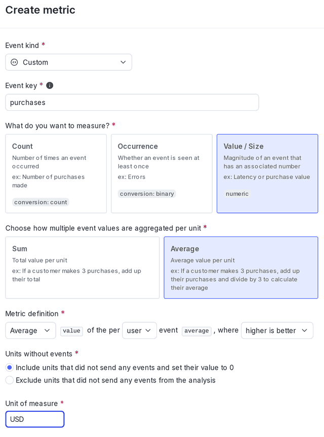 The metric creation dialog.