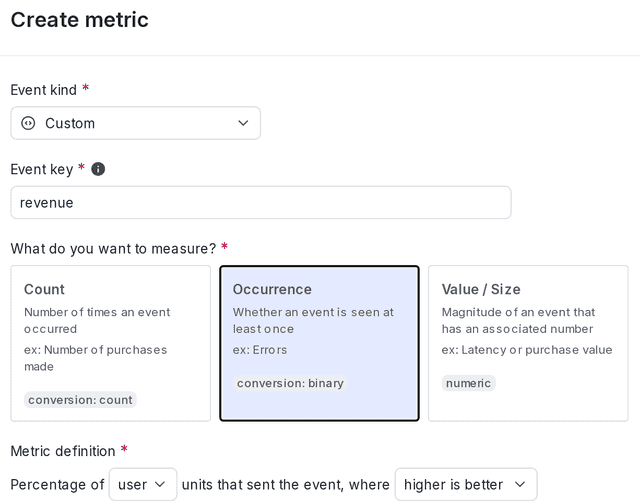 The metric creation dialog.