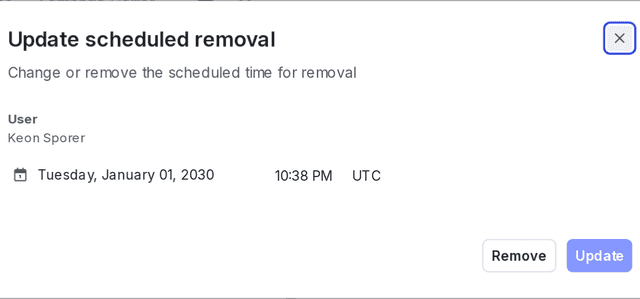 The "Schedule removal" dialog to schedule the targeting removal.