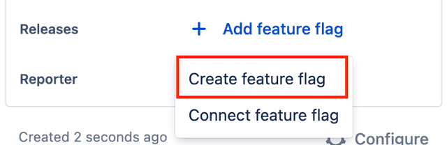The "Releases" menu with the "Create feature flag" option called out.