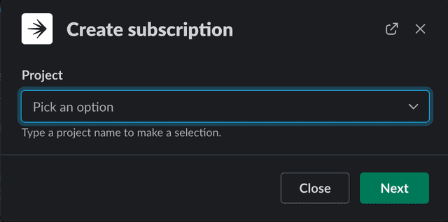 The create subscription dialog.