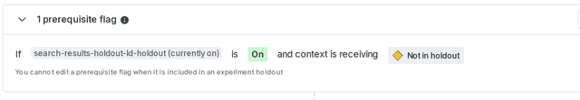 An experiment's flag's details page with a holdout prerequisite.