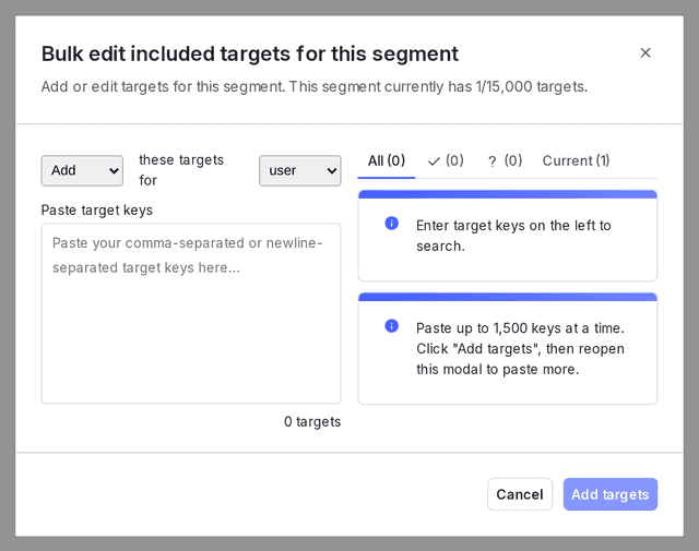 The "Bulk edit targets for this segment" dialog.