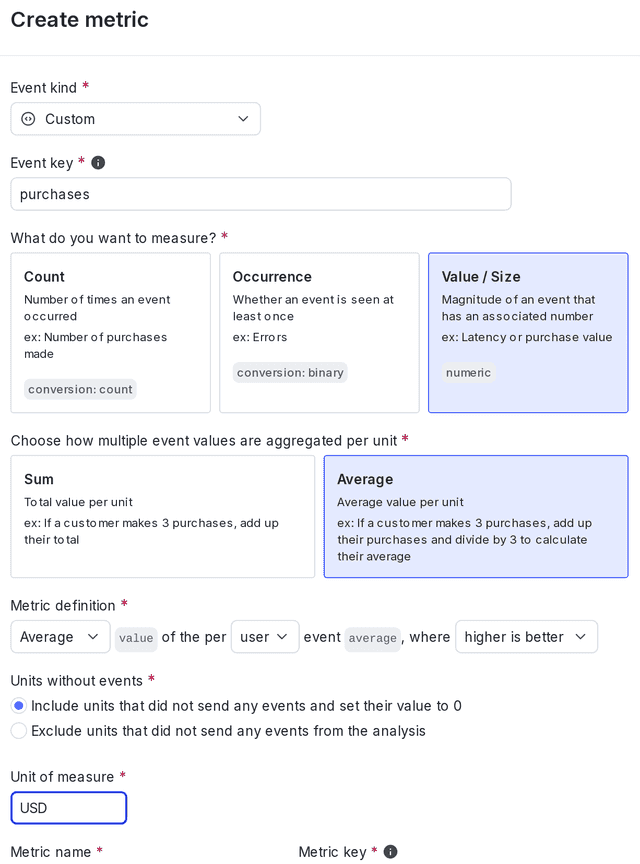 The metric creation dialog.