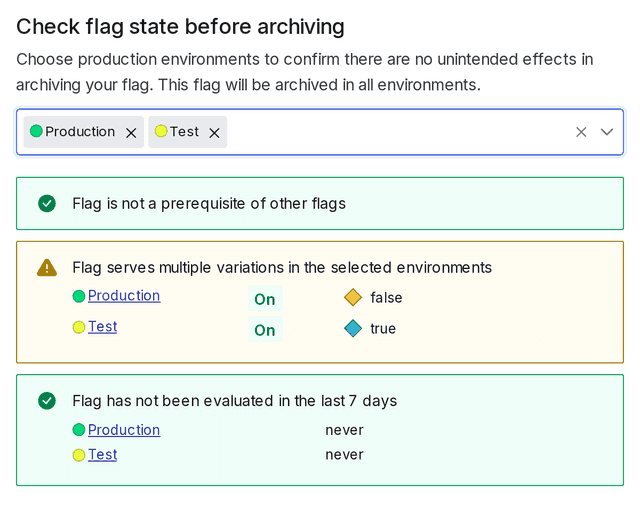 A flag with dependencies that do not block it from being archived.