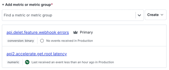 A new experiment with the primary metric designated by a "crown" icon.