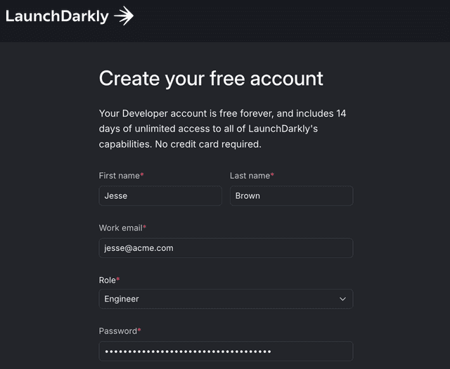 The menu to start your LaunchDarkly trial.