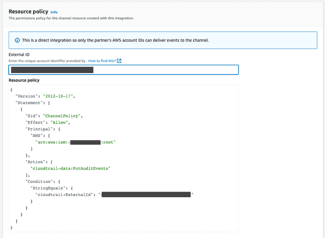 The "CloudTrail Resource Policy" form.