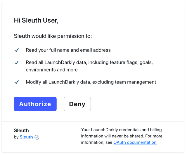 The LaunchDarkly authorization dialog.