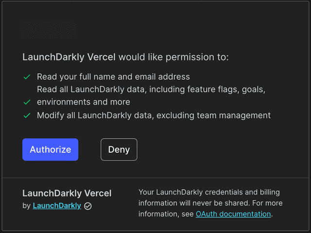 The LaunchDarkly authorization panel.