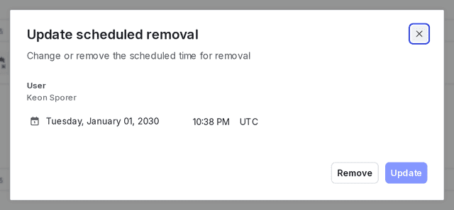 The "Schedule removal" dialog to schedule the targeting removal.