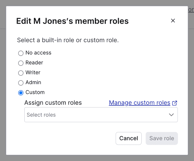 A member's "Edit role" dialog.